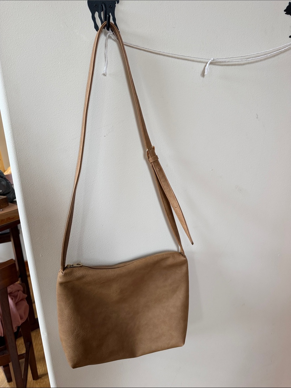 Classic Tan Faux Leather Crossbody Bag - Minimalist Shoulder Purse